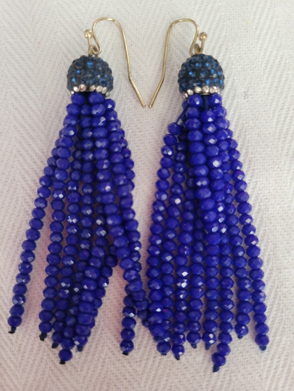 Blue Beaded Tassel Drop Earrings - Unbranded